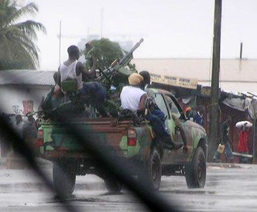 a "technical", a Pickup truck with a mounted machine gun, in Liberia