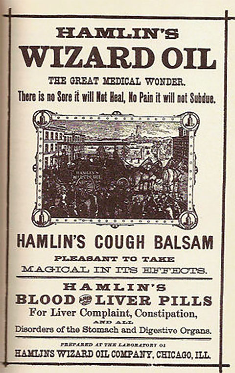 ad for Hamlin's Wizard Oil in the 1800s