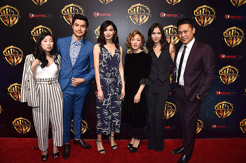 Jon M. Chu, Constance Wu, Gemma Chan, Sonoya Mizuno, Awkwafina, and Henry Golding at an event for Crazy Rich Asians