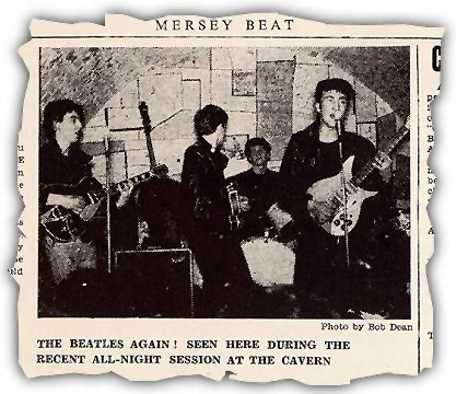 newspaper clipping of the Beatles at the Cavern