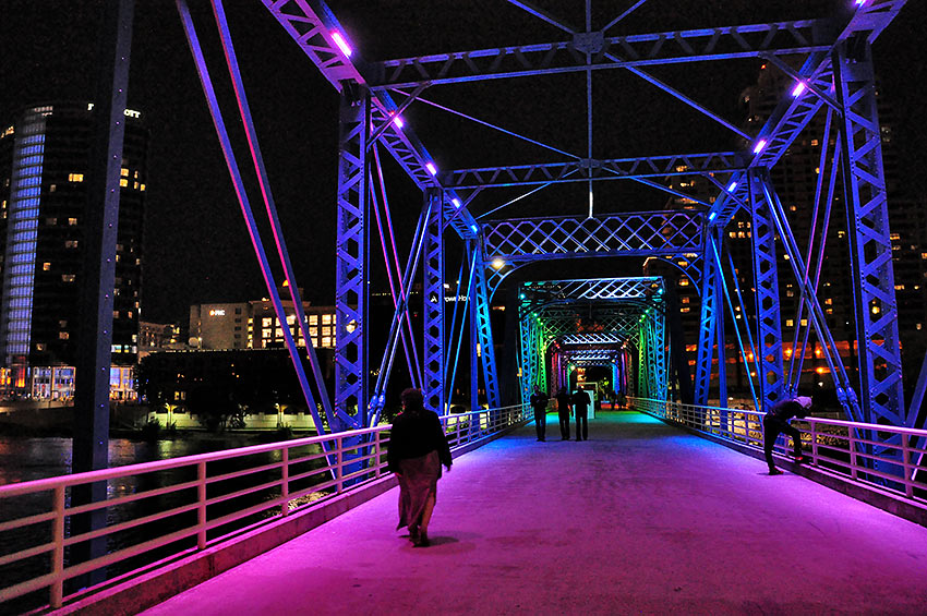 the Blue Bridge over the Grand River, Grand Rapids, at night