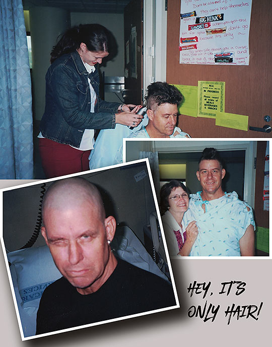 the author undergoing a haircut during his leukemia treatment