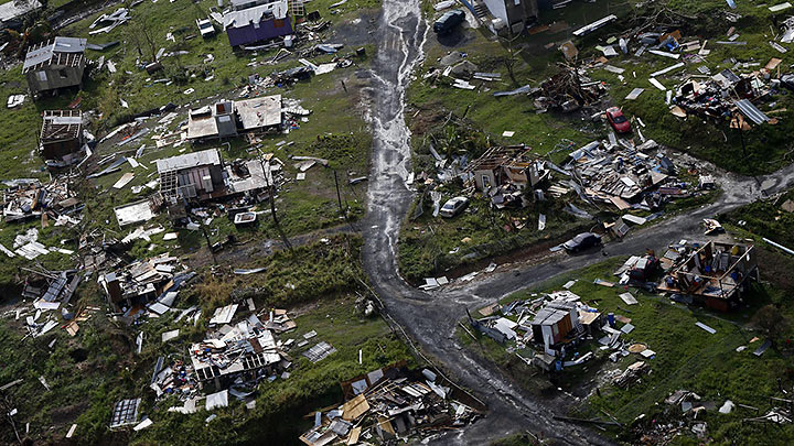 aerial view of the aftermath of hurricane Maria