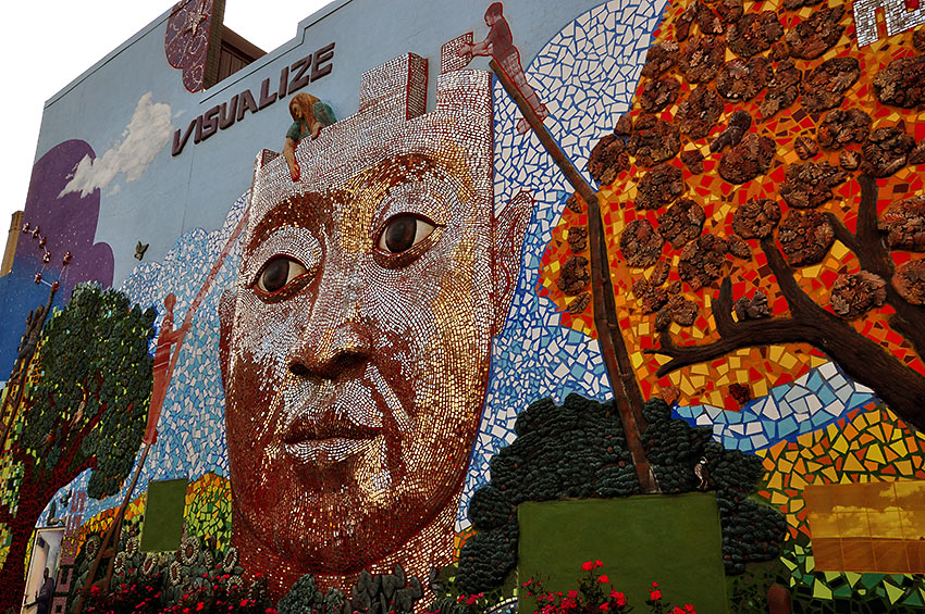 the mural “Metaphorest” by Chicago artist Tracy Van Duinen in downtown Grand Rapids