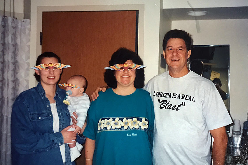 author's sister and niece visits him at the hospital