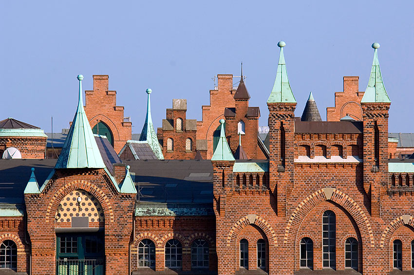 rooftops of historic warehouses in the Speicherstadt district, Hamburg