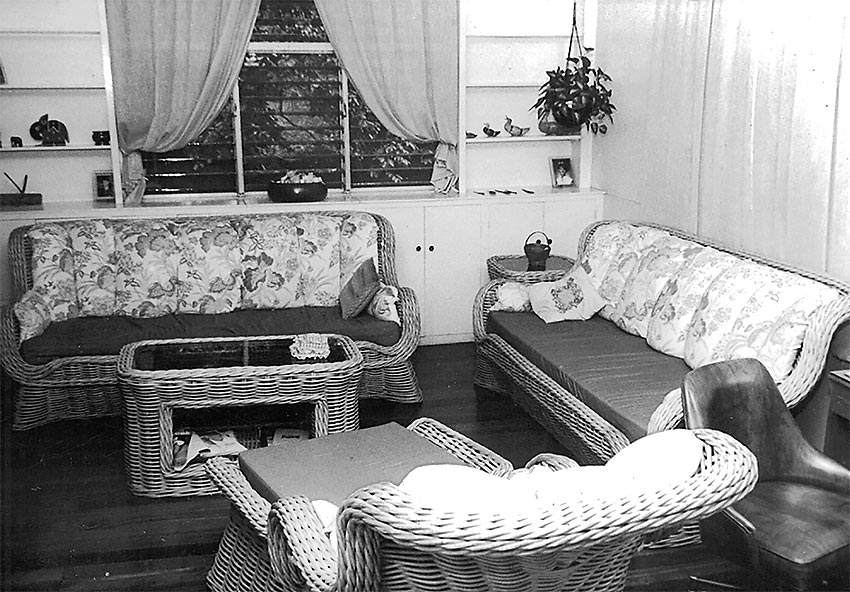 rattan sofa set at the Landry's living room