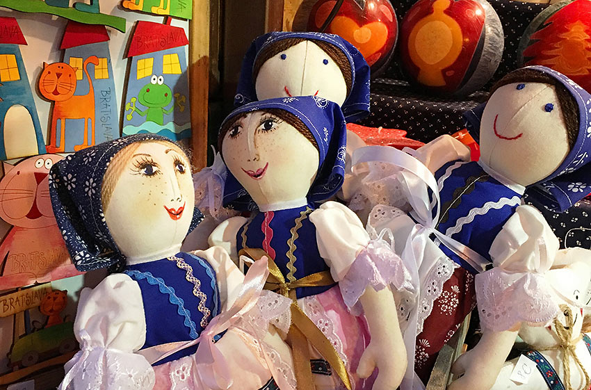 cloth dolls at a market stall in Bratislava, Slovakia