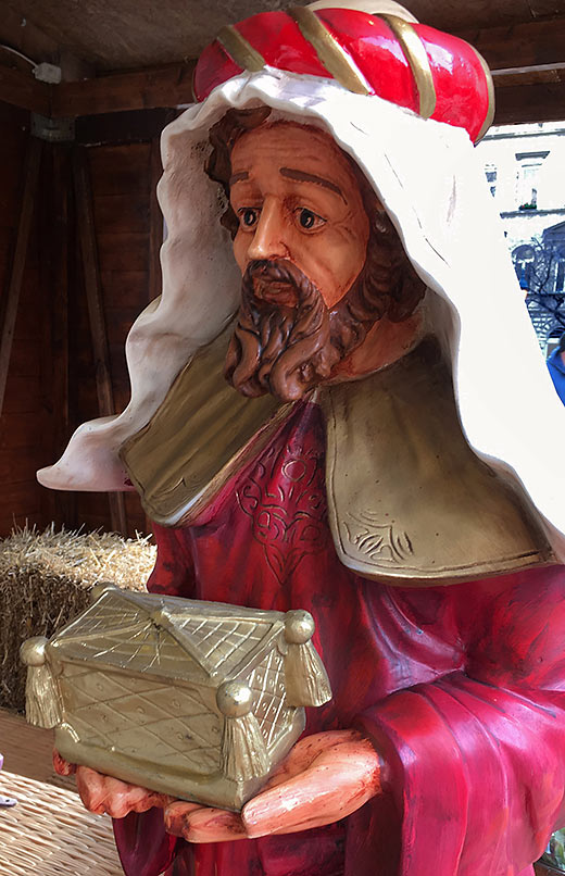 one of three wise men in a Nativity scene outside St. Stephen’s Basilica, Budapest, Hungary