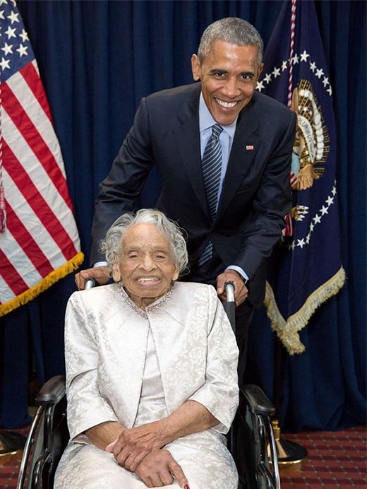 Olivia Hooker and Pres. Barack Obama in 2015