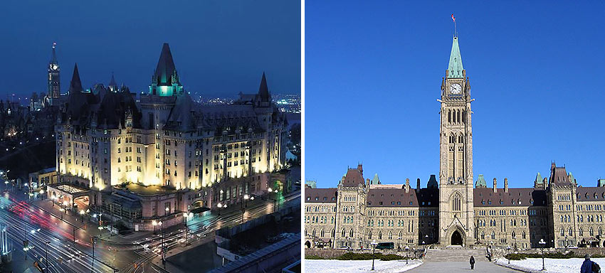 the Fairmont Chateau Laurier and the Peace Tower on Parliament Hill, Ottawa