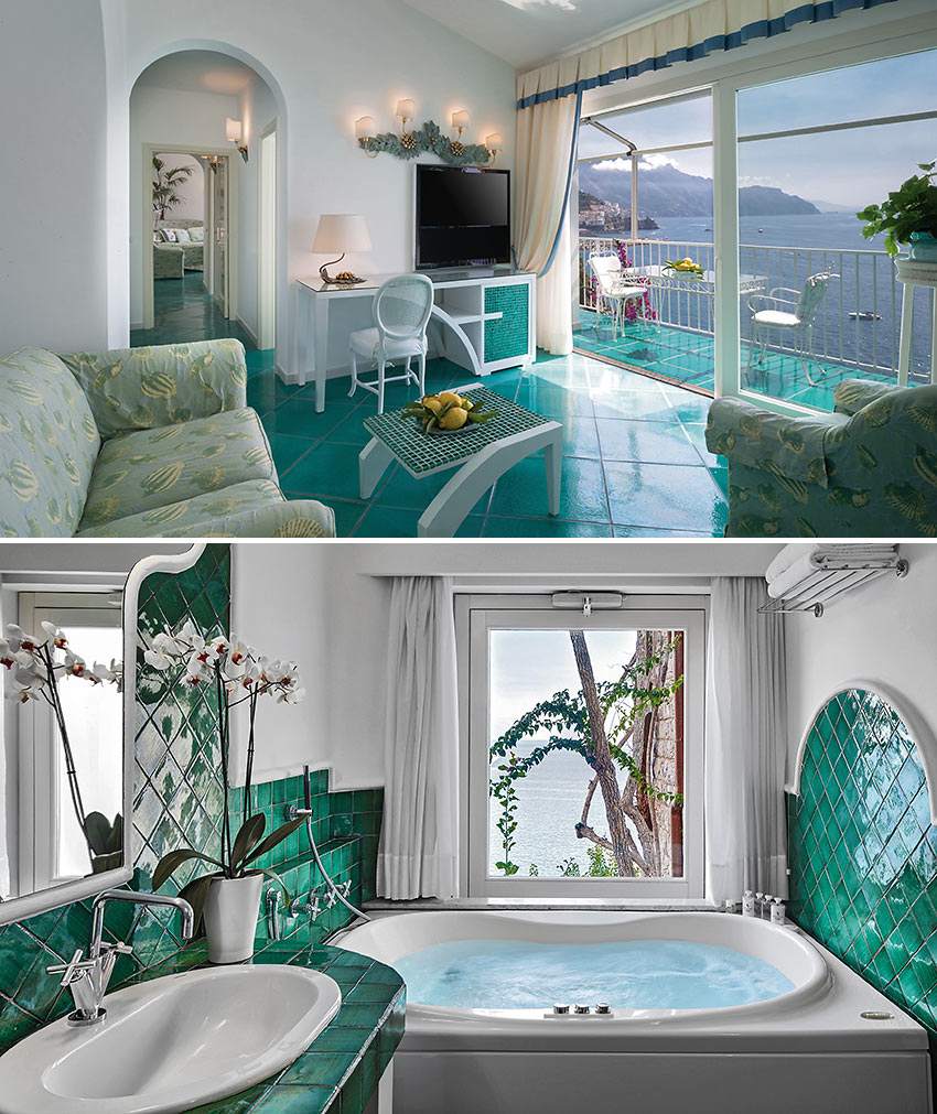 interior views of suites at the Hotel Santa Caterina