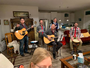 Raoul and his Monday group serenading the ladies on Valentine's Day