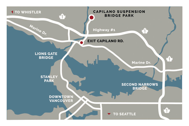 location map of Capilano Bridge, Vancouver