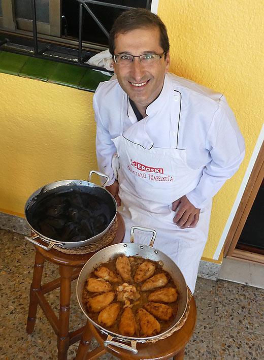 Chef Mikel Garikoitz Isasi Perez with both squid dishes