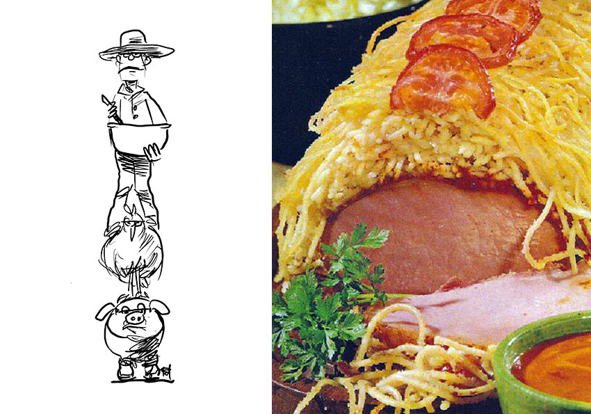 Pork with Spaghetti and cartoon