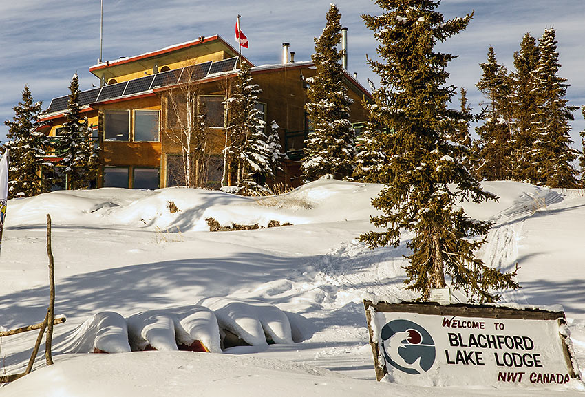 room additions and two rows of solar panels at Blachford Lake Lodge