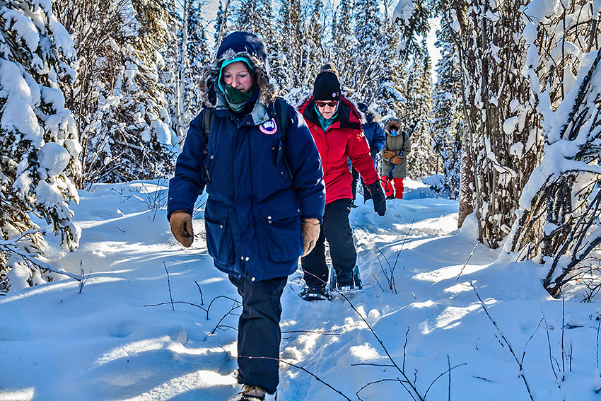 snowshoe hikers at Blachford Lake