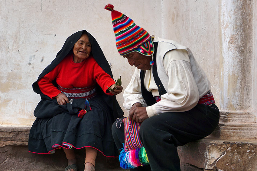 typical greeting using exchange of coca leaves, Lake Titicaca