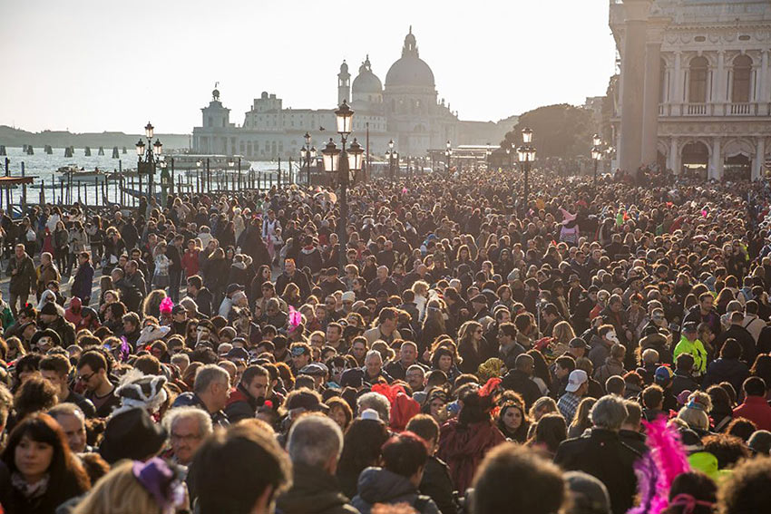 a crowd at Venice