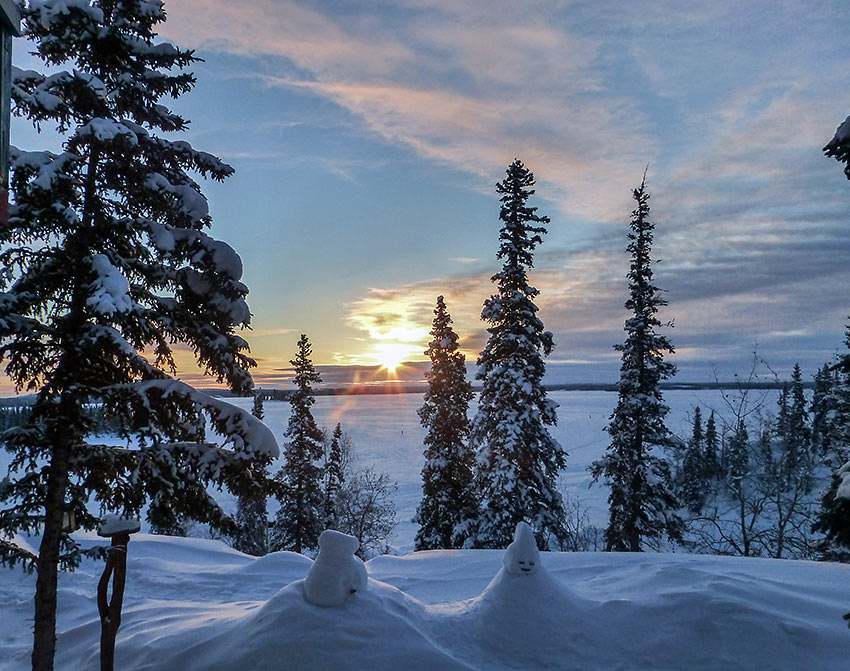 winter sunrise at Blachford Lake Lodge