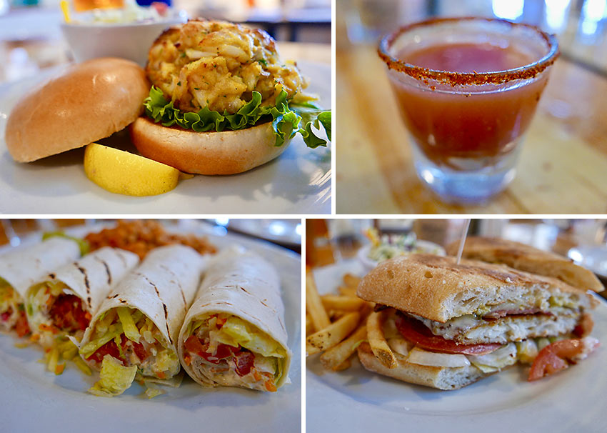 flounder BLT, cod fish tacos, crab cake and an Oyster Mary shooter rimmed with Old Bay at local favorite Boatyard Bar & Grill