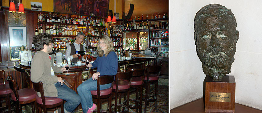 the La Closerie de Lilas and a bust of Hemingway at the Ritz Hotel, Paris