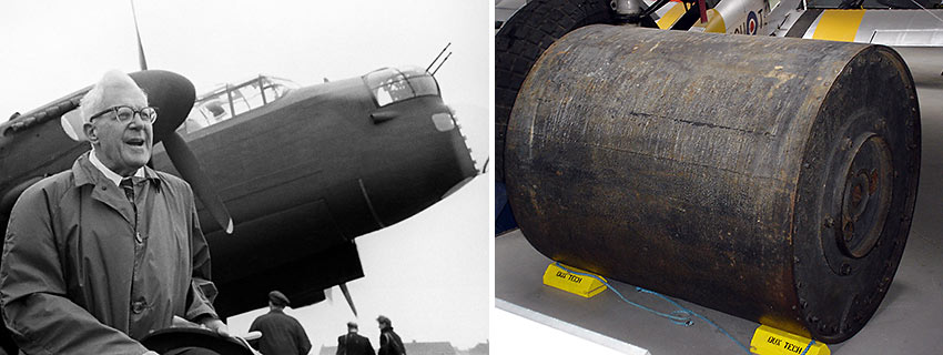 English scientist, engineer and inventor Sir Barnes Neville Wallis and his dambusting bomb