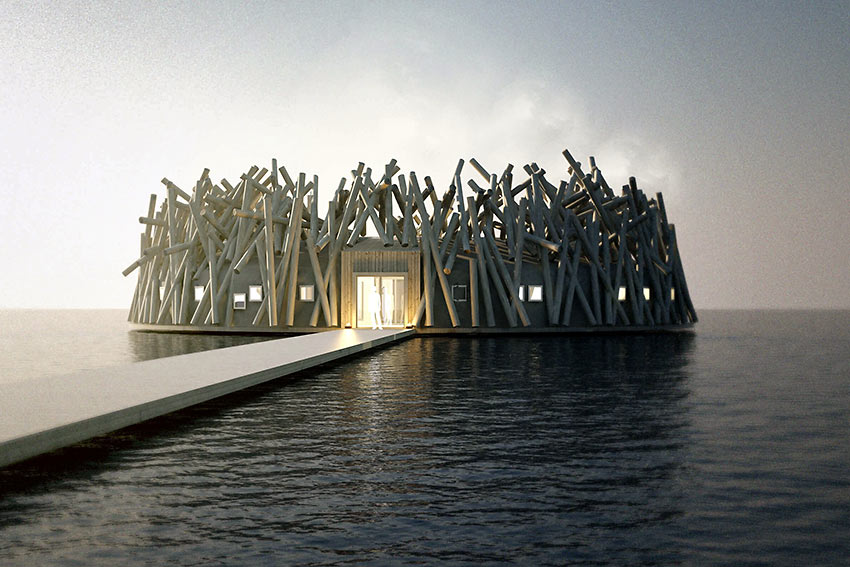 artist's impression of the Arctic Bath floating hotel and spa