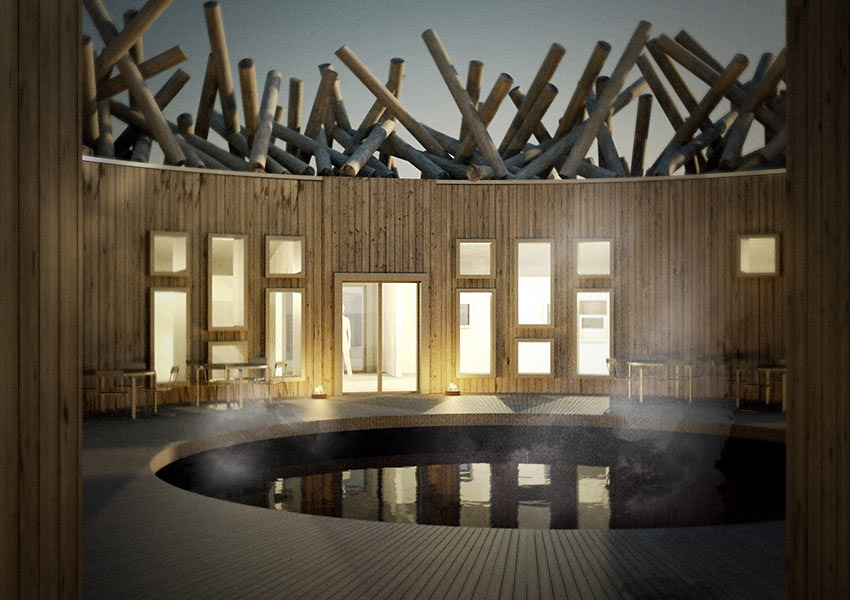 artist's impression of the Arctic Bath floating hotel and spa