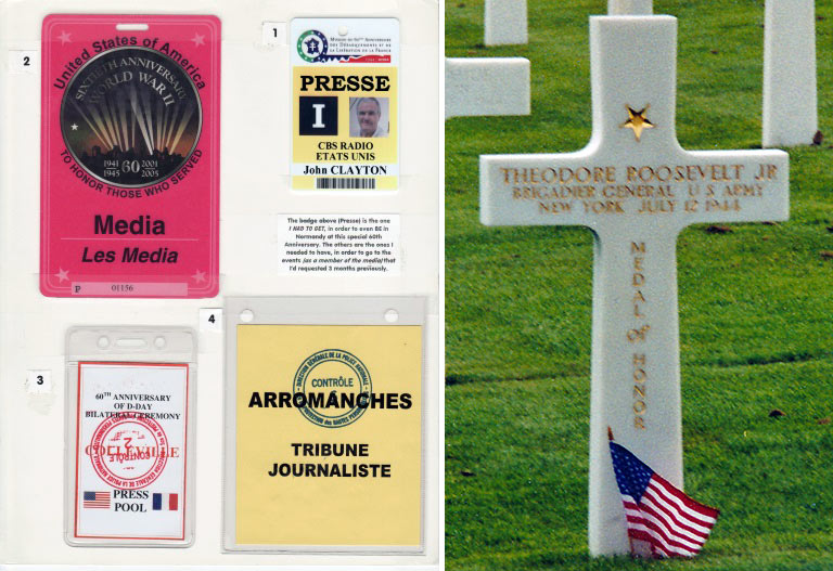 Normandy press/media badges and Brig. Gen. Teddy Roosevelt's grave