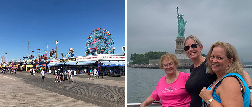 at Coney Island and the Statue of Liberty