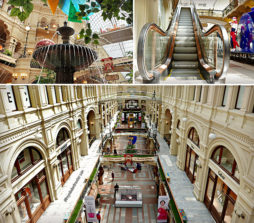 interior of the three-level arcade GUM shopping mall