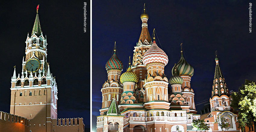 the Kremlin’s Spasskaya (Savior) Tower and St. Basil’s Cathedral, Red Square, Moscow