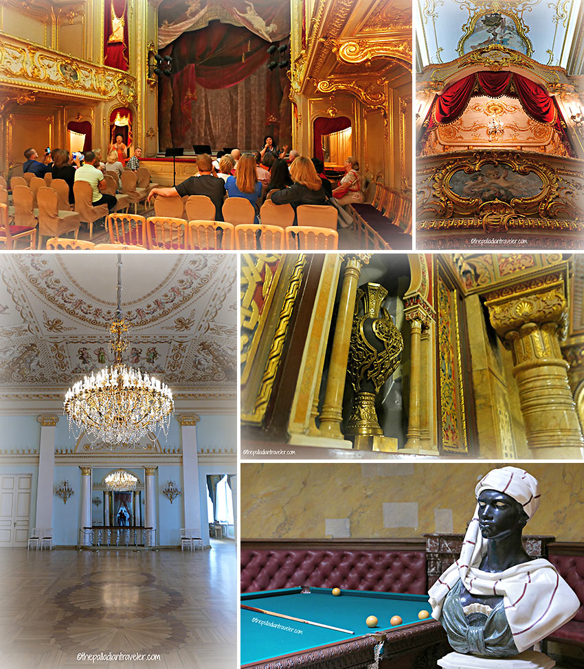 the Palace Theatre, White-Columns Hall and Prince Yusupov’s billiards, study and Moorish drawing rooms