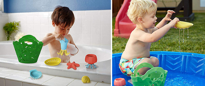 kids playing with Green Toys Tide Pool Bath