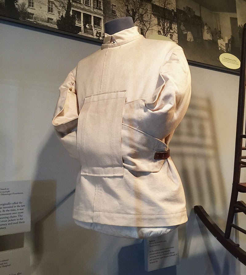 straitjacket on display at a reconstruction of the Public Hospital of 1773, Art Museums of Colonial Williamsburg