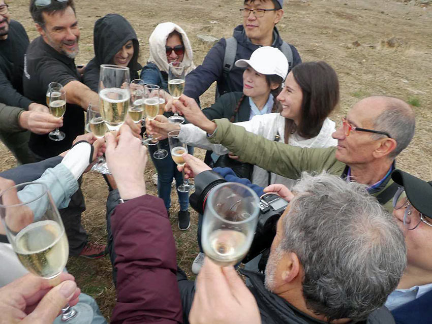 balloonists gathered for a toast