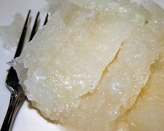a serving of lutefisk at a Norwegian celebration at Christ Lutheran Church in Preston, Minnesota
