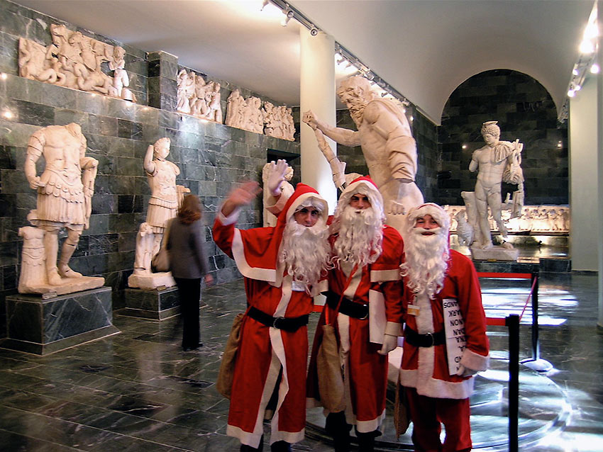 Santa Claus stand-ins at the Antalya Archeological Museum