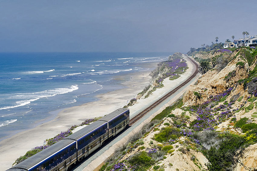 Amtrak train along the California coast