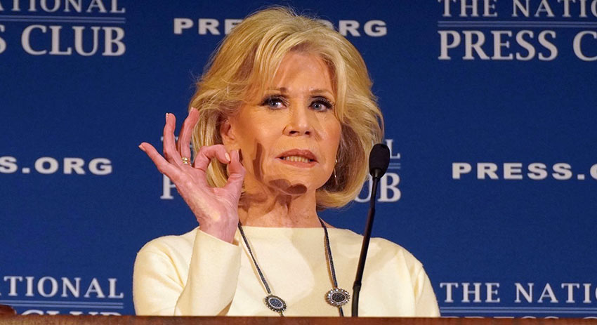 Jane Fonda speaking at the National Press Club