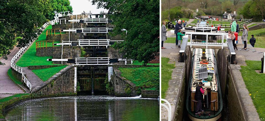 the Bingley Canal and a narrowboat at Foxton