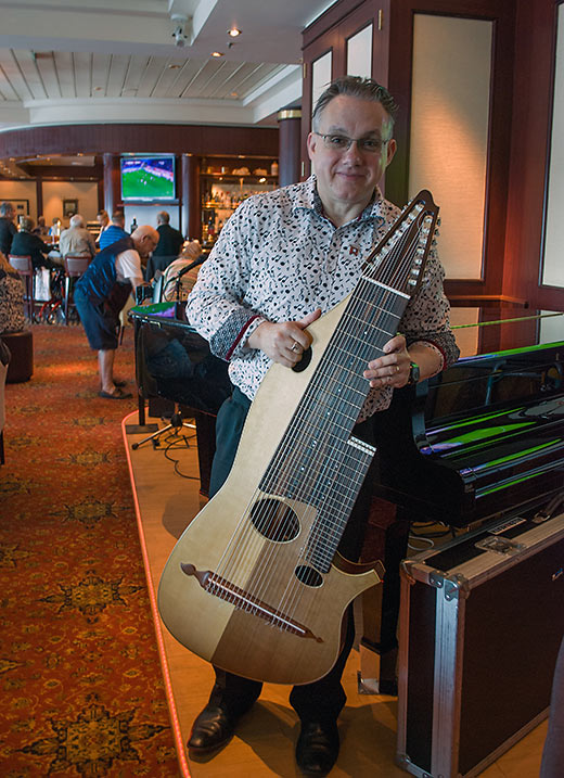 British born Paul Garthwaite with his 22-string guitar