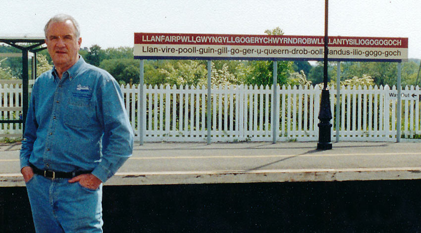 John Clayton on Welsh train station platform