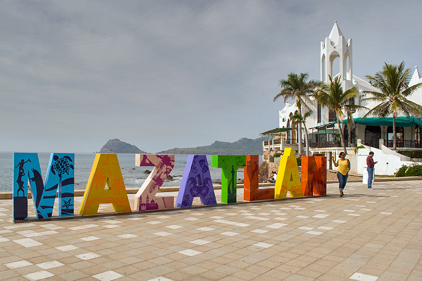 Mazatlan sign on the Malecon or walkway