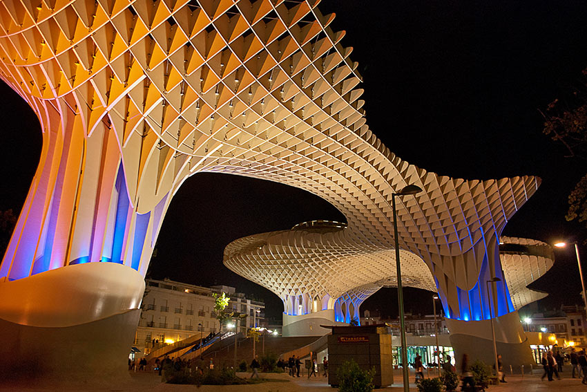 Parasol Metropol in Sevilla, Spain at night.