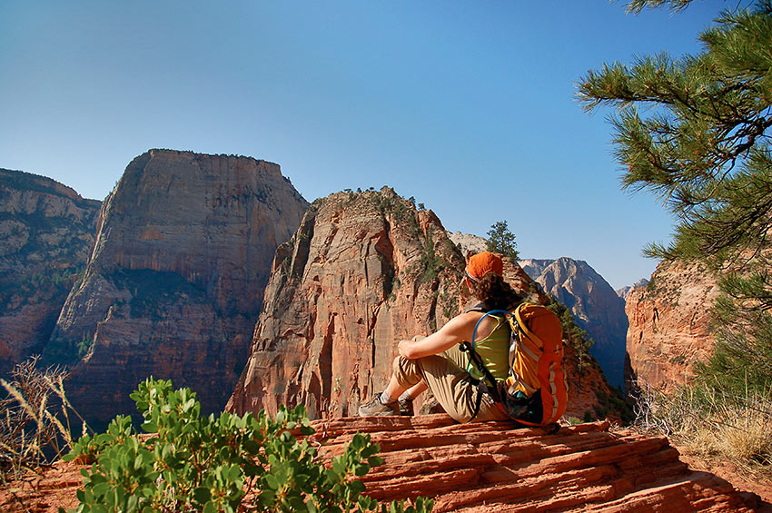 hiker at Great White Throne Angels Landing, Zion National Park
