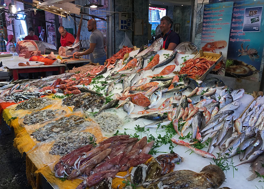 seafood stall at the Capo Market, Palermo
