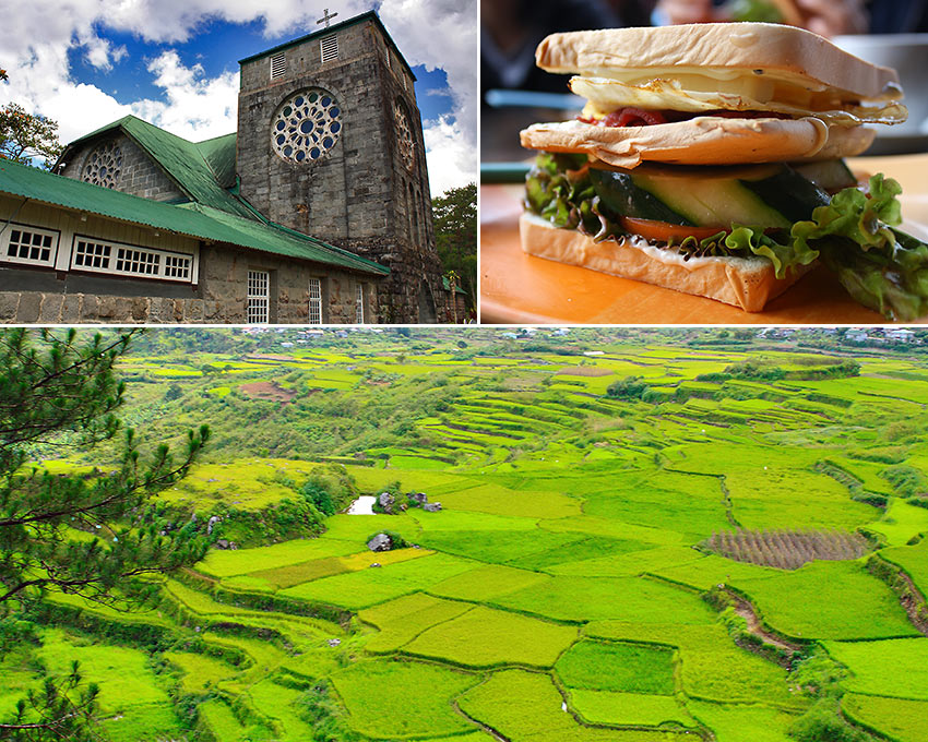 Episcopalian church at Echo Valley, breakfast sandwich, rice fields at Suyo, Sagada